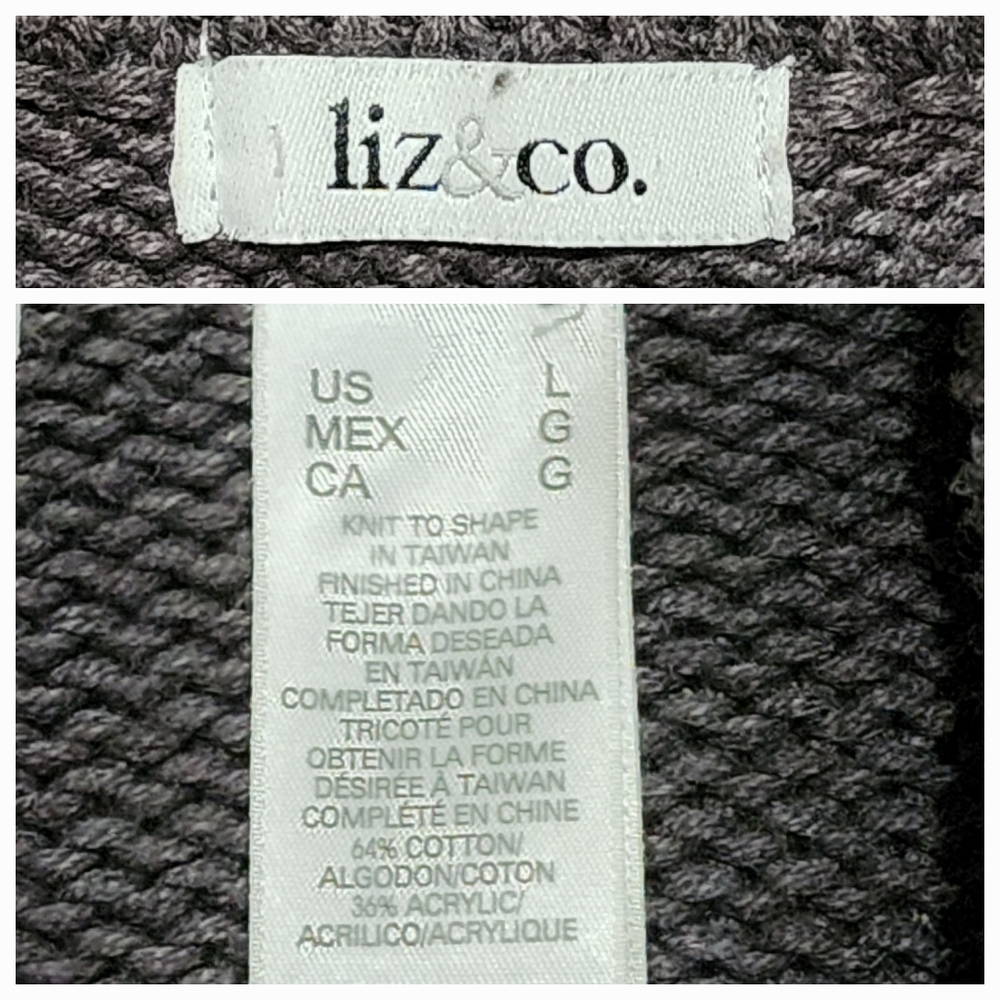 Liz & Co Knitted Grey Overcoat Style Cardigan Sweater Sz Lg - Picture 5 of 8